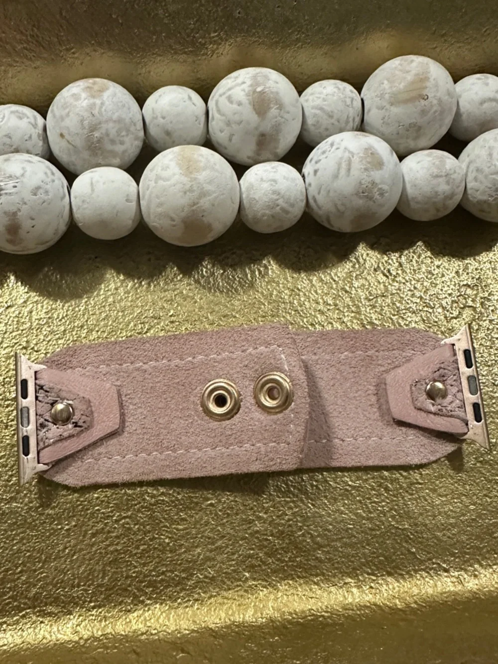 Blush Pink Snakeskin Apple Watch Connector with Gold Snap large adapter